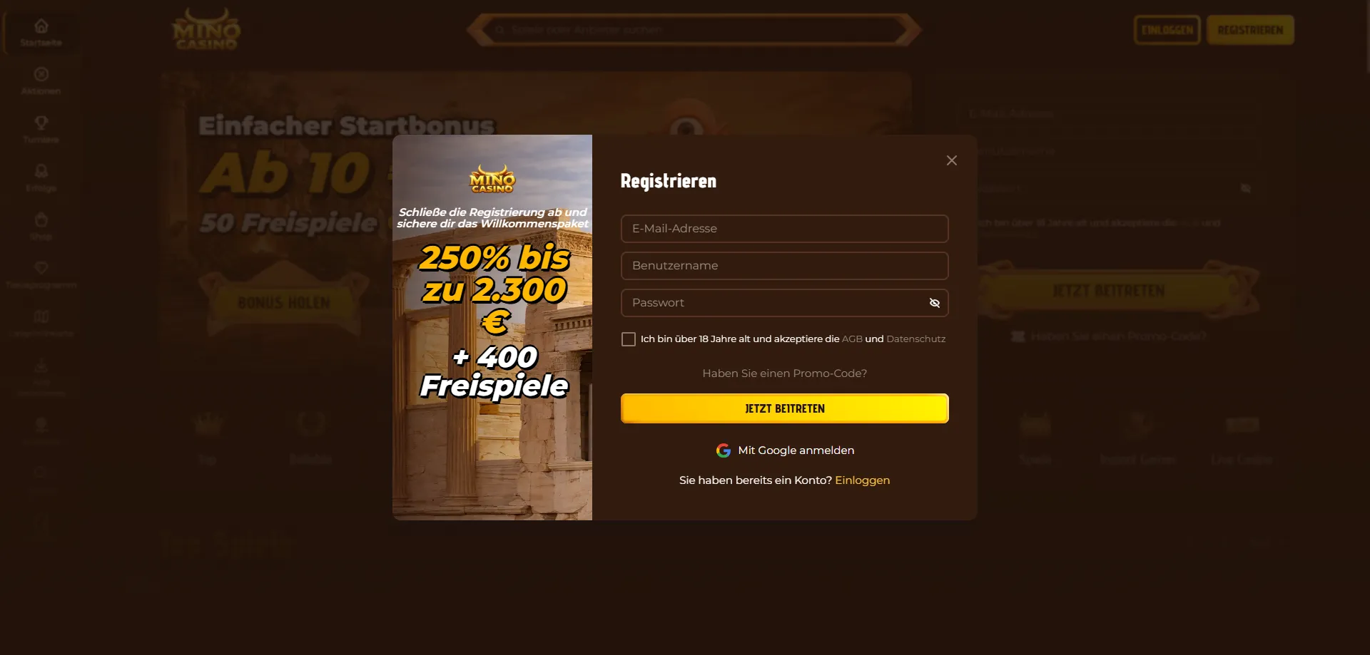 Mino Casino Registrierung – Konto in wenigen Minuten eröffnen